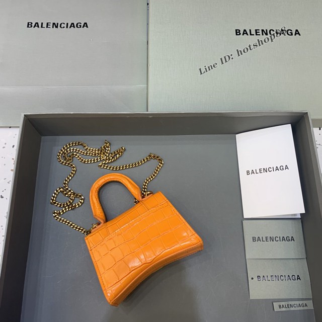 Balenciaga專櫃爆款鱷魚紋橙色鏈條沙漏包 巴黎世家mini Hourglass沙漏包 fyj1845